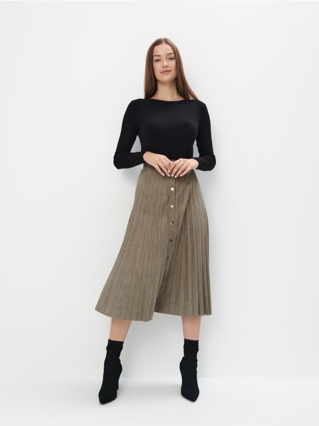 Mohito - Plisowana spódnica midi - khaki