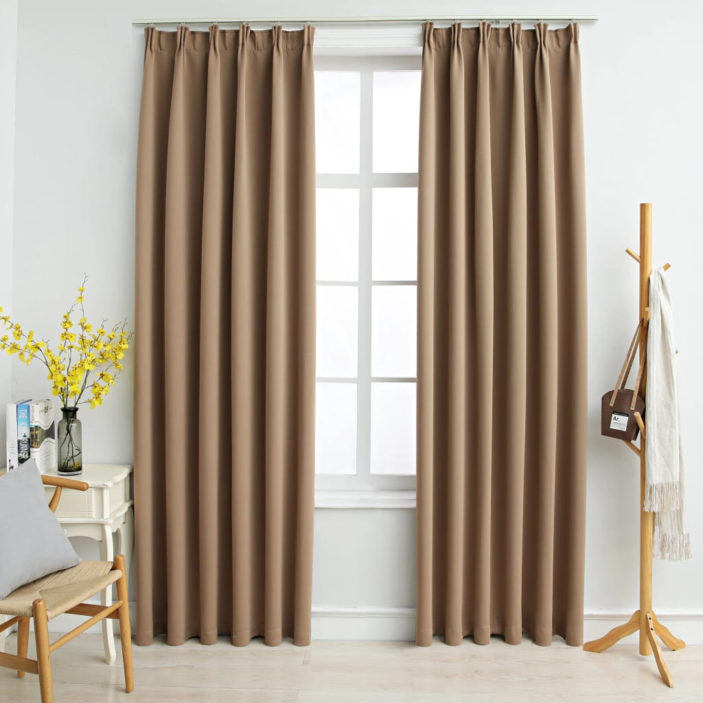 Zasłony zaciemniające z haczykami, 2 szt., taupe, 140x225 cm