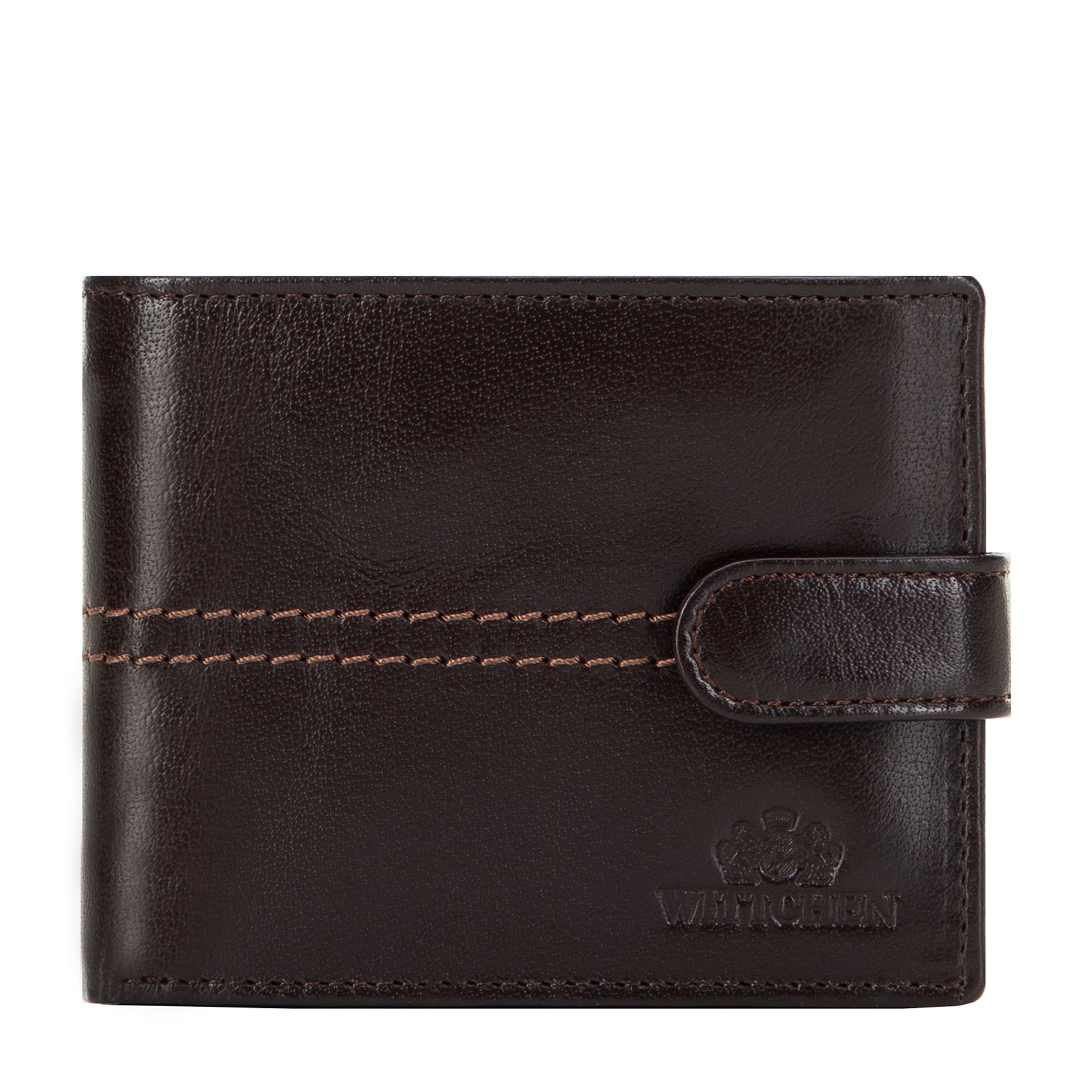 Damski portfel skórzany z przeszyciami brązowy