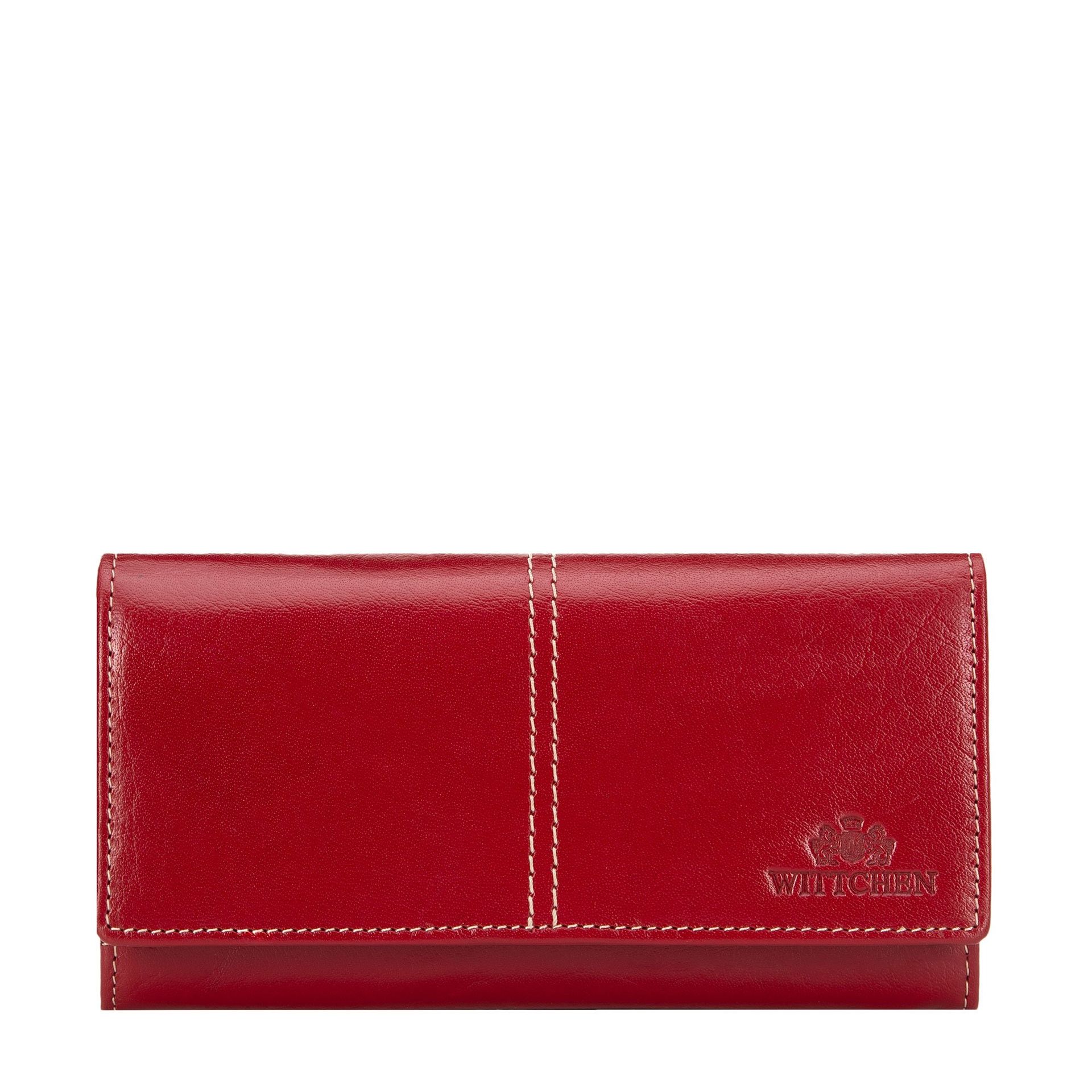 Damski portfel skórzany z ozdobnym przeszyciem czerwony