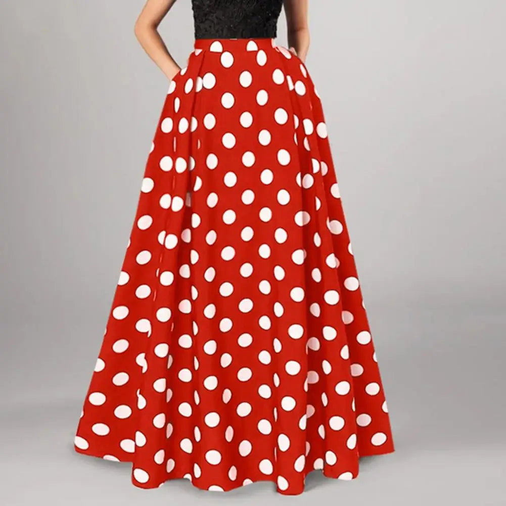 Spódnica maxi w grochy - Czerwony
