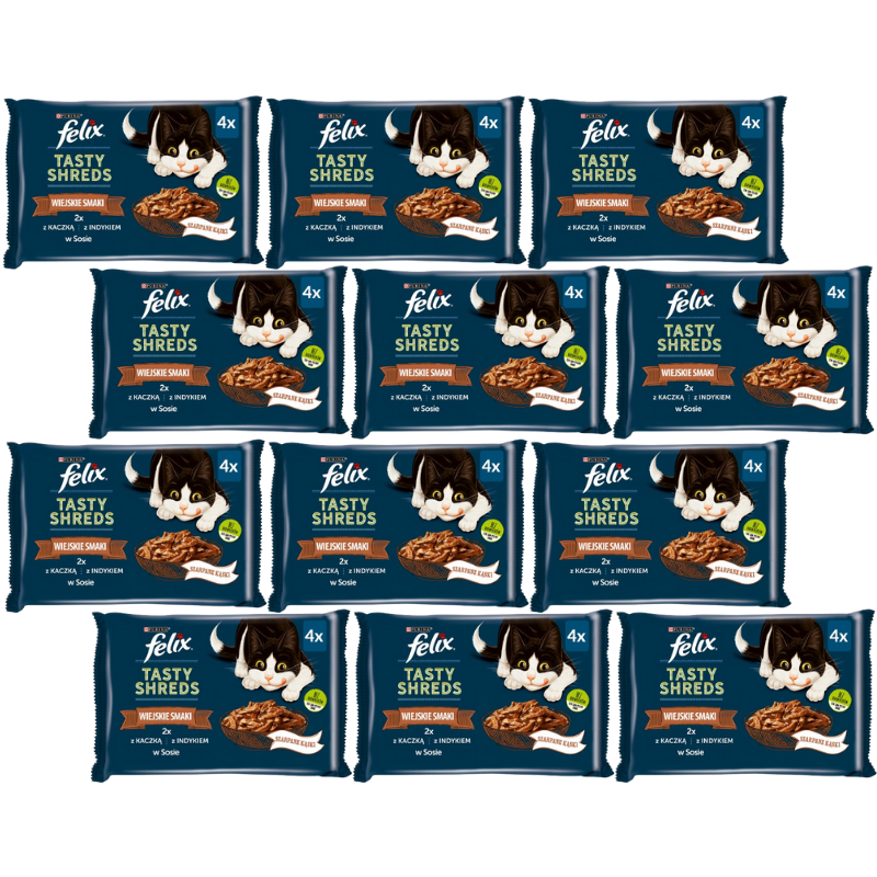 FELIX Tasty Shreds mokra karma dla kota z kaczką i indykiem w sosie 12x(4x80g)