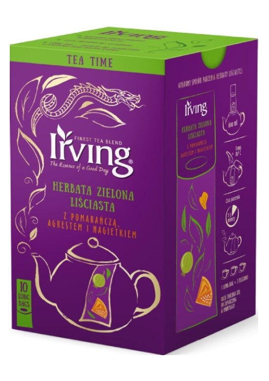 Herbata zielona z pomarańczą i agrestem Irving 10x4g long bags