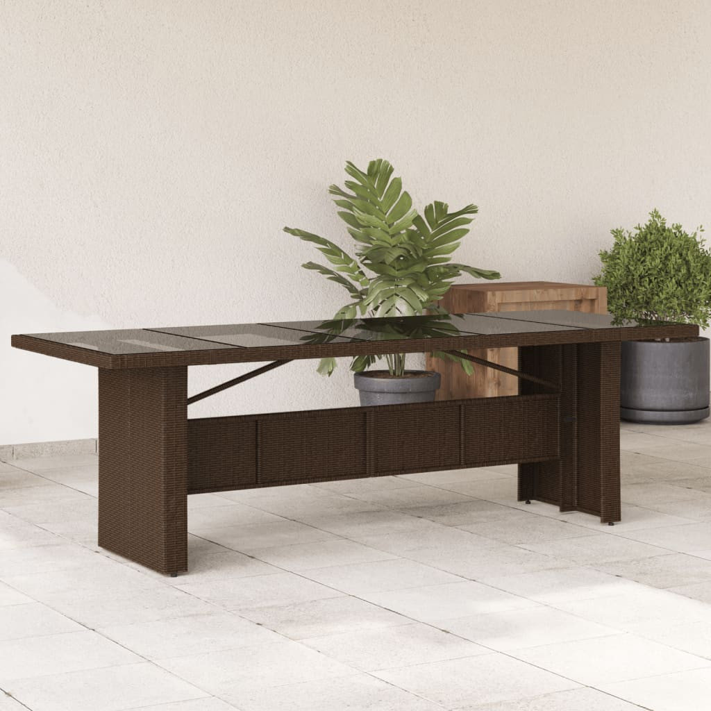 Stół ogrodowy ze szklanym blatem, brąz, 240x90x75cm, polirattan