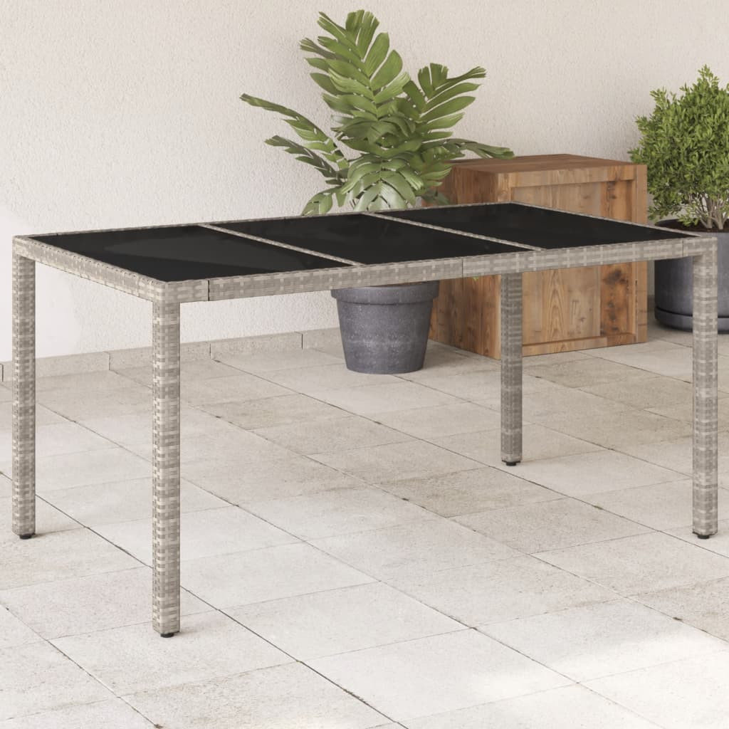 Stół ogrodowy ze szklanym blatem, szary 150x90x75 cm, rattan PE
