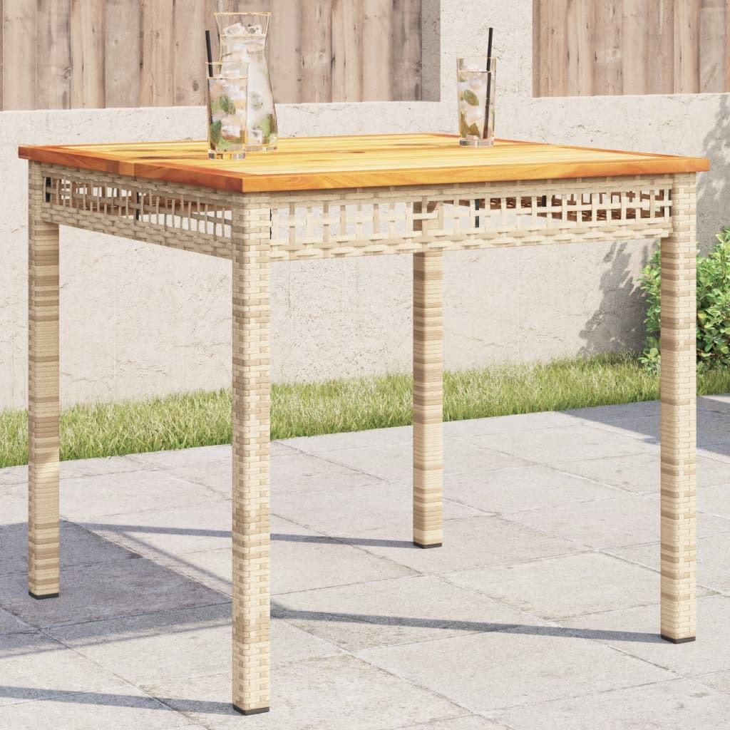 Stolik ogrodowy, beżowy, 80x80x75 cm, polirattan i akacja