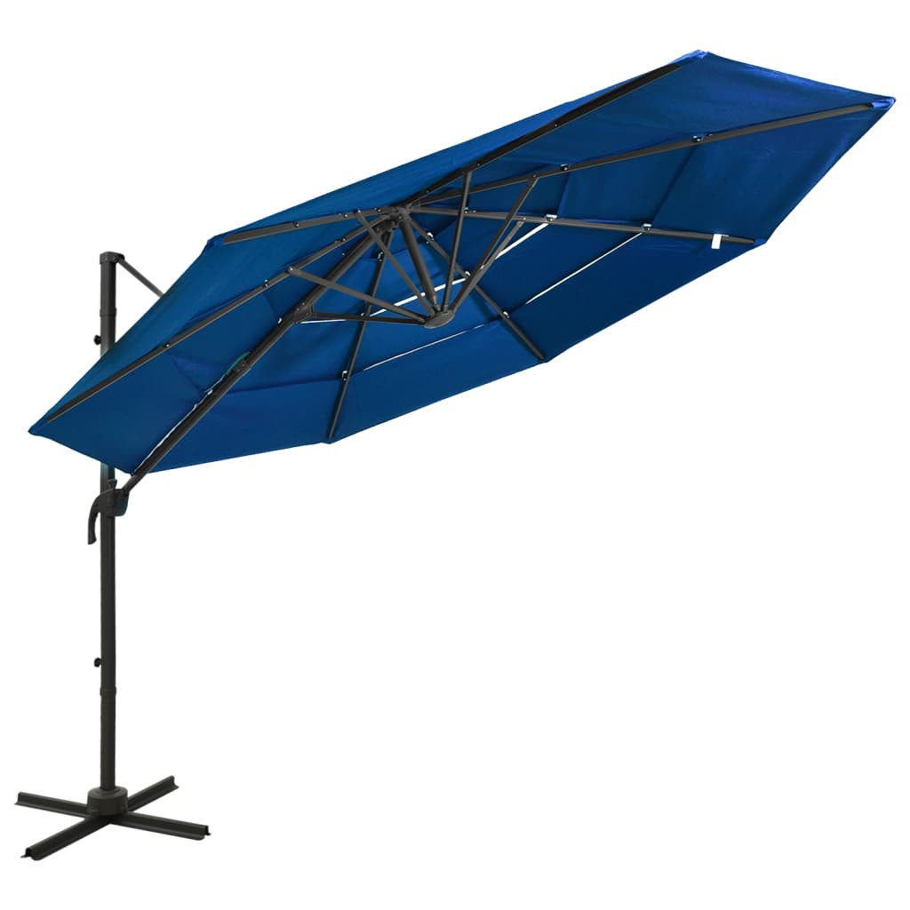 4-poziomowy parasol na aluminiowym słupku, niebieski, 3x3 m