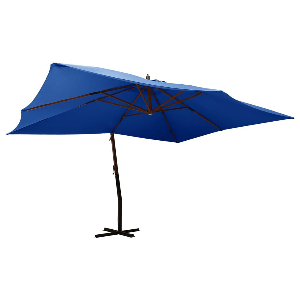 Wiszący parasol z drewnianym słupkiem, 400x300 cm, niebieski