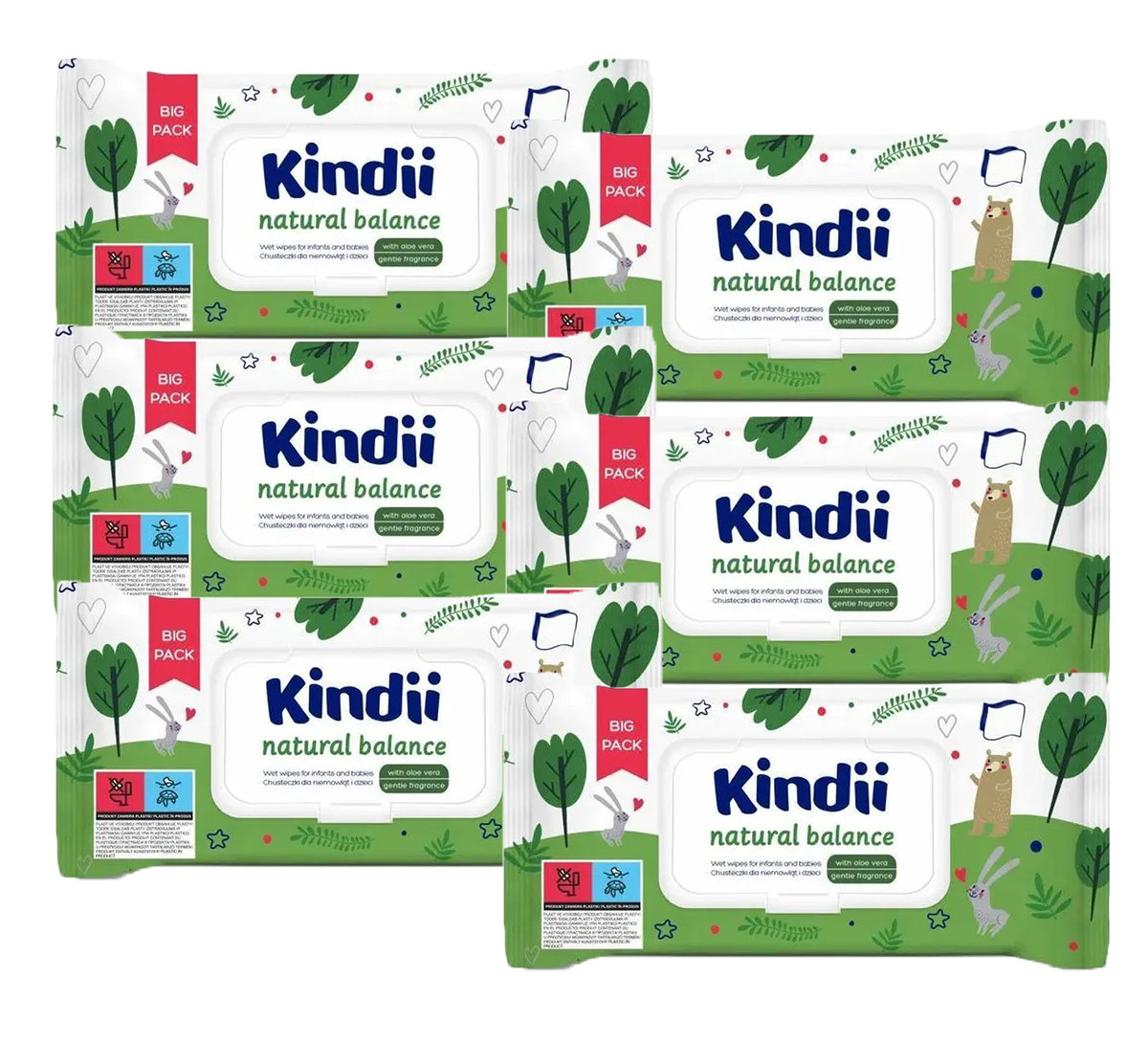 Chusteczki nawilżane dla niemowląt i dzieci Kindii Natural Balance 6 PACK
