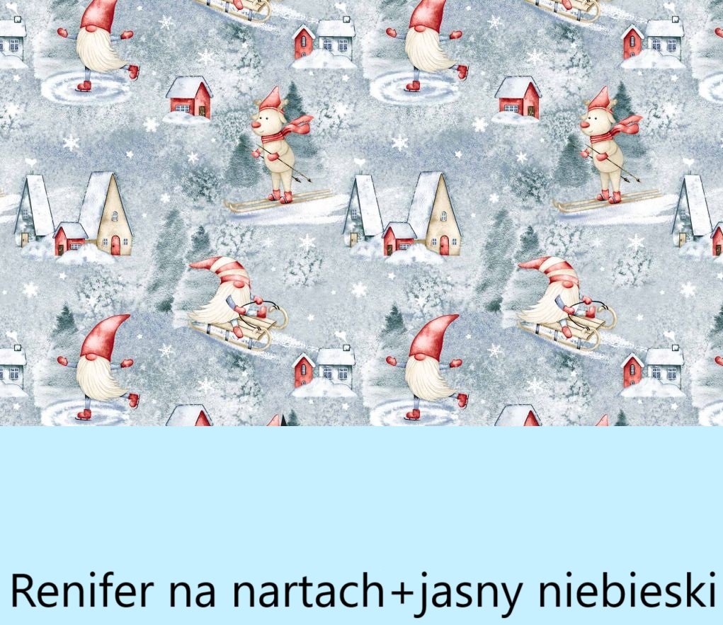 Świąteczna pościel do łóżeczka dziecięcego 120x90 Renifer na nartach+jasny niebieski
