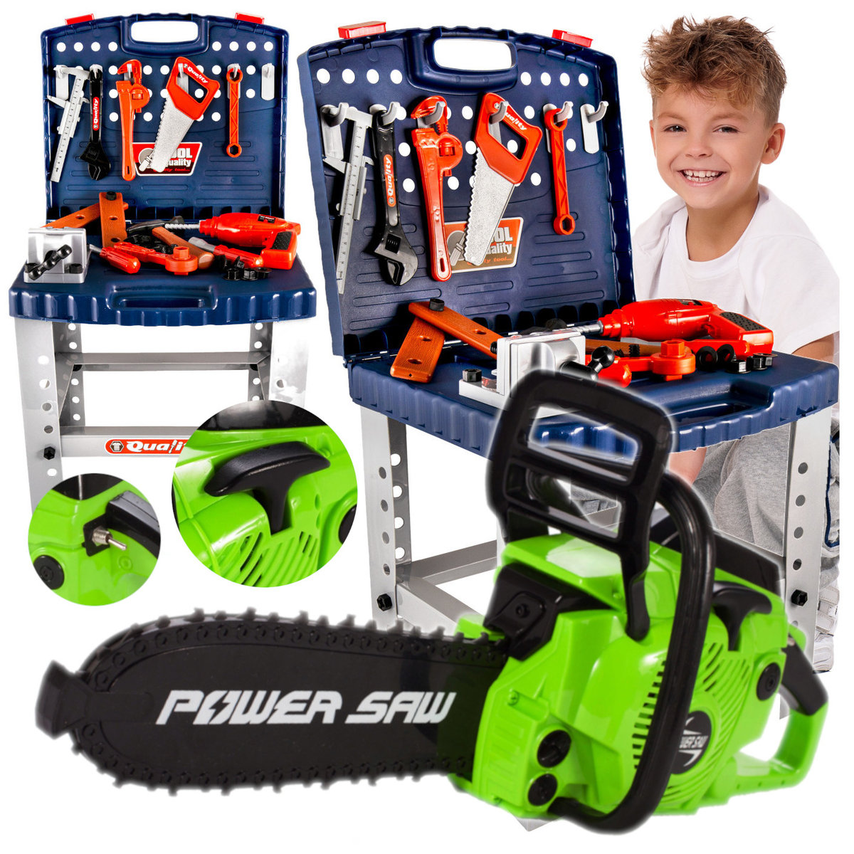 WARSZTAT z narzędziami + PIŁA MOTOROWA dla dzieci ZESTAW Majsterkowicza U222P