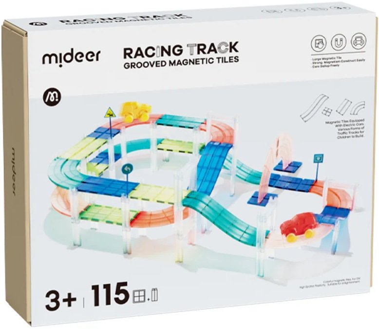 Klocki Magnetyczne 3D Tor Wyścigowy Z Autkami (115 elementów) Mideer