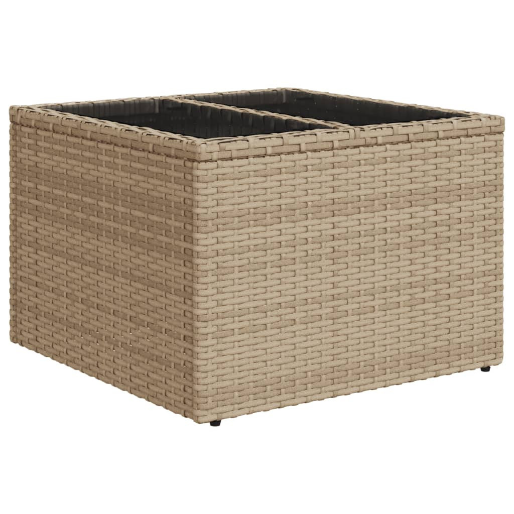 Stół ogrodowy ze szklanym blatem, beżowy 55x55x37 cm, rattan PE