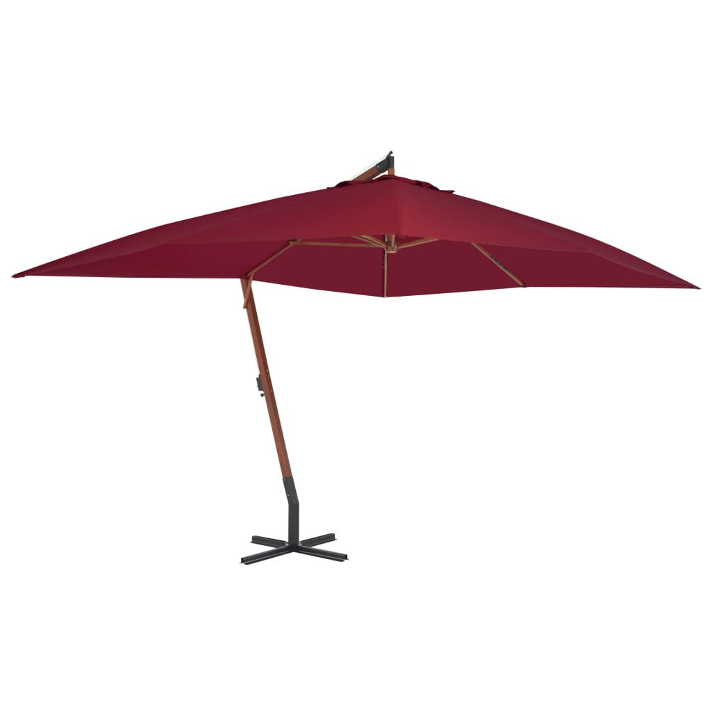 Wiszący parasol z drewnianym słupkiem, 400x300 cm, bordowy