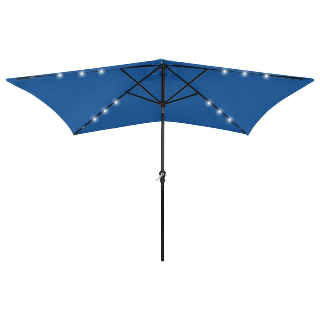 Parasol ogrodowy z LED i stalowym słupkiem, niebieski, 2x3 m