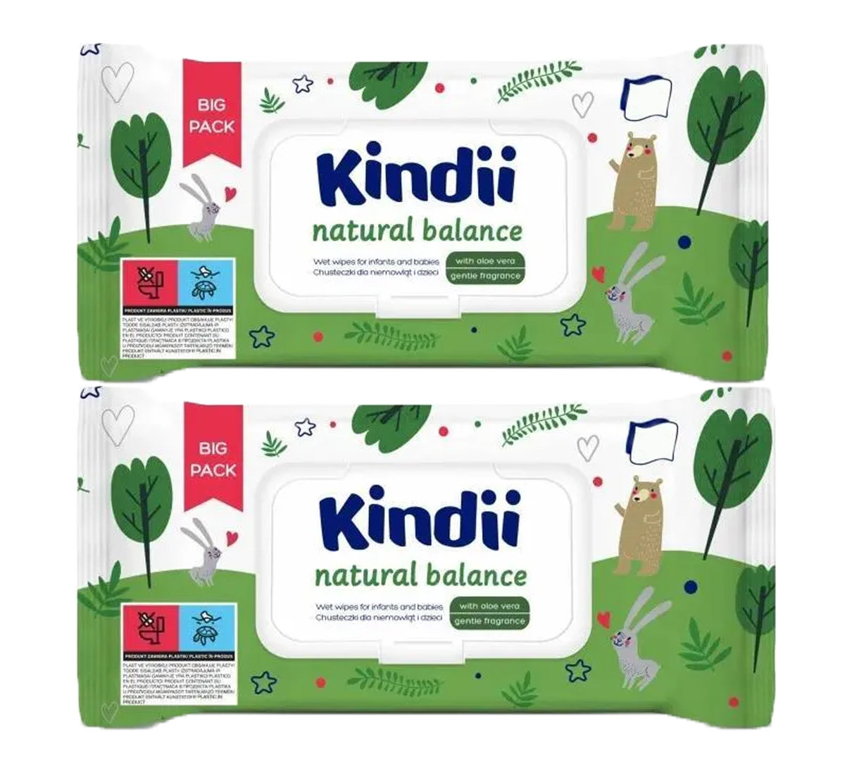 Chusteczki nawilżane dla niemowląt i dzieci Kindii Natural Balance 2 PACK
