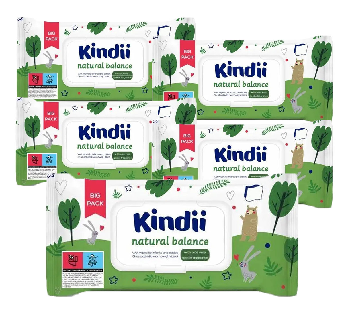 Chusteczki nawilżane dla niemowląt i dzieci Kindii Natural Balance 5 PACK