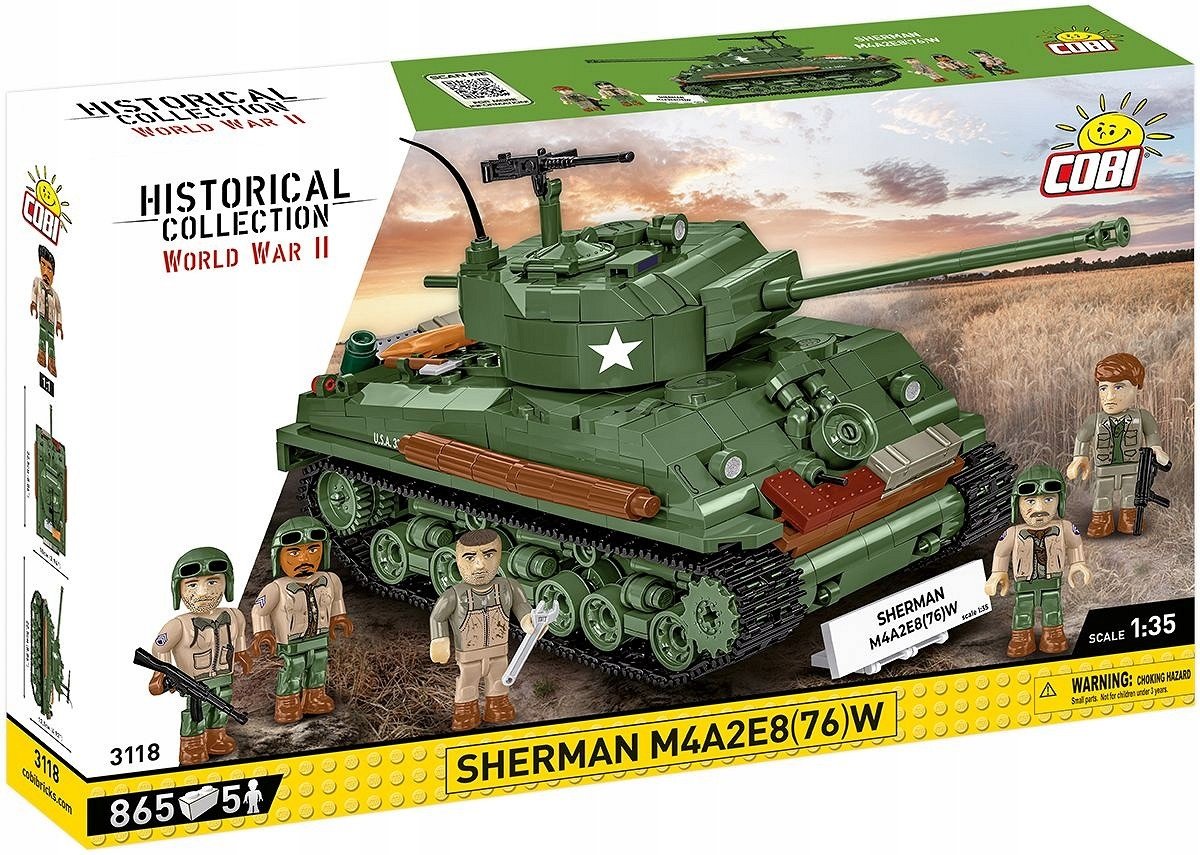Klocki COBI 3118 Amerykański Czołg SHERMAN M4A2E8(76) 5 FIGUREK W ZESTAWIE!