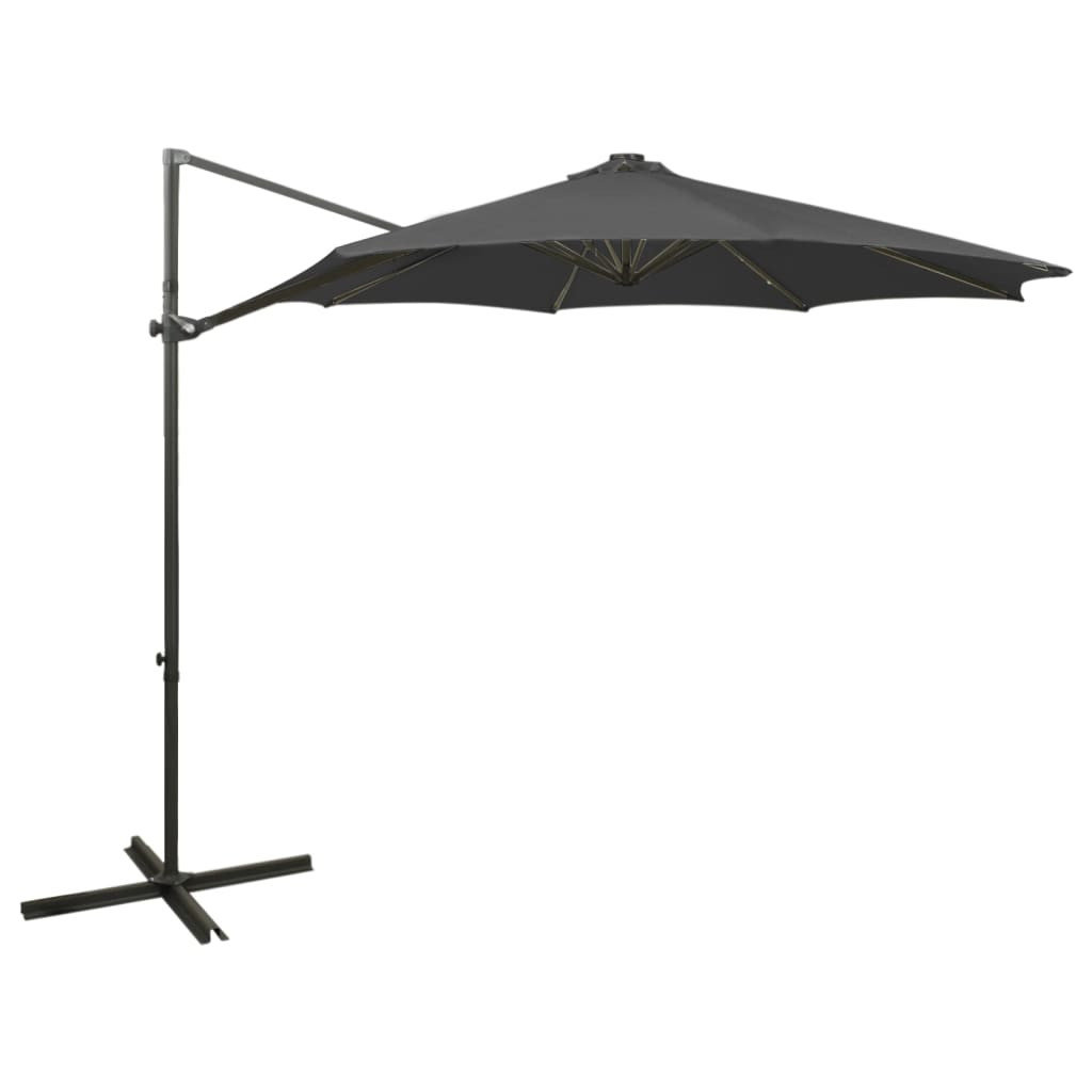 Parasol wiszący z lampkami LED i słupkiem, antracytowy, 300 cm