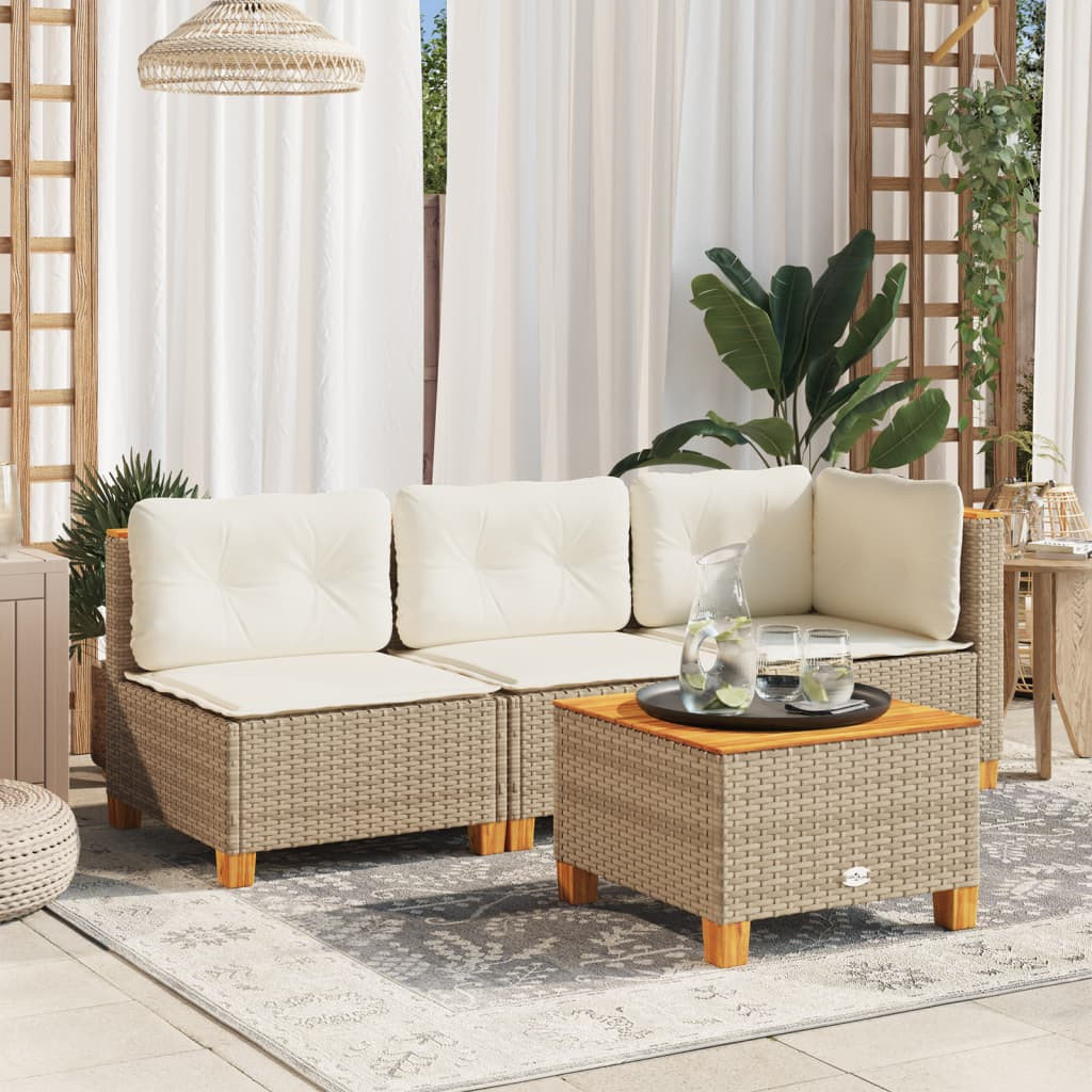Stolik ogrodowy, beż, 55x55x36 cm, rattan PE i drewno akacjowe