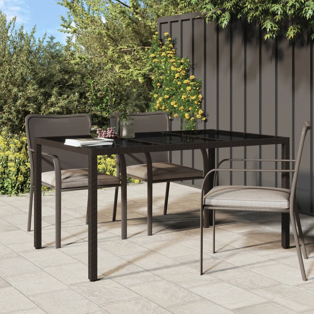 Stół ogrodowy, 150x90x75 cm, szkło i rattan PE, brązowy