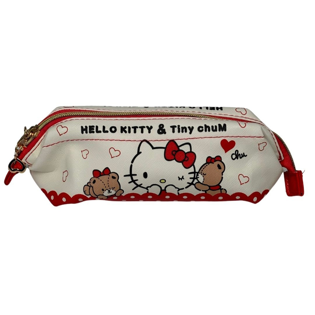 Piórnik Szkolny Biało Czerwony Hello Kitty Misie Kiss Serduszka