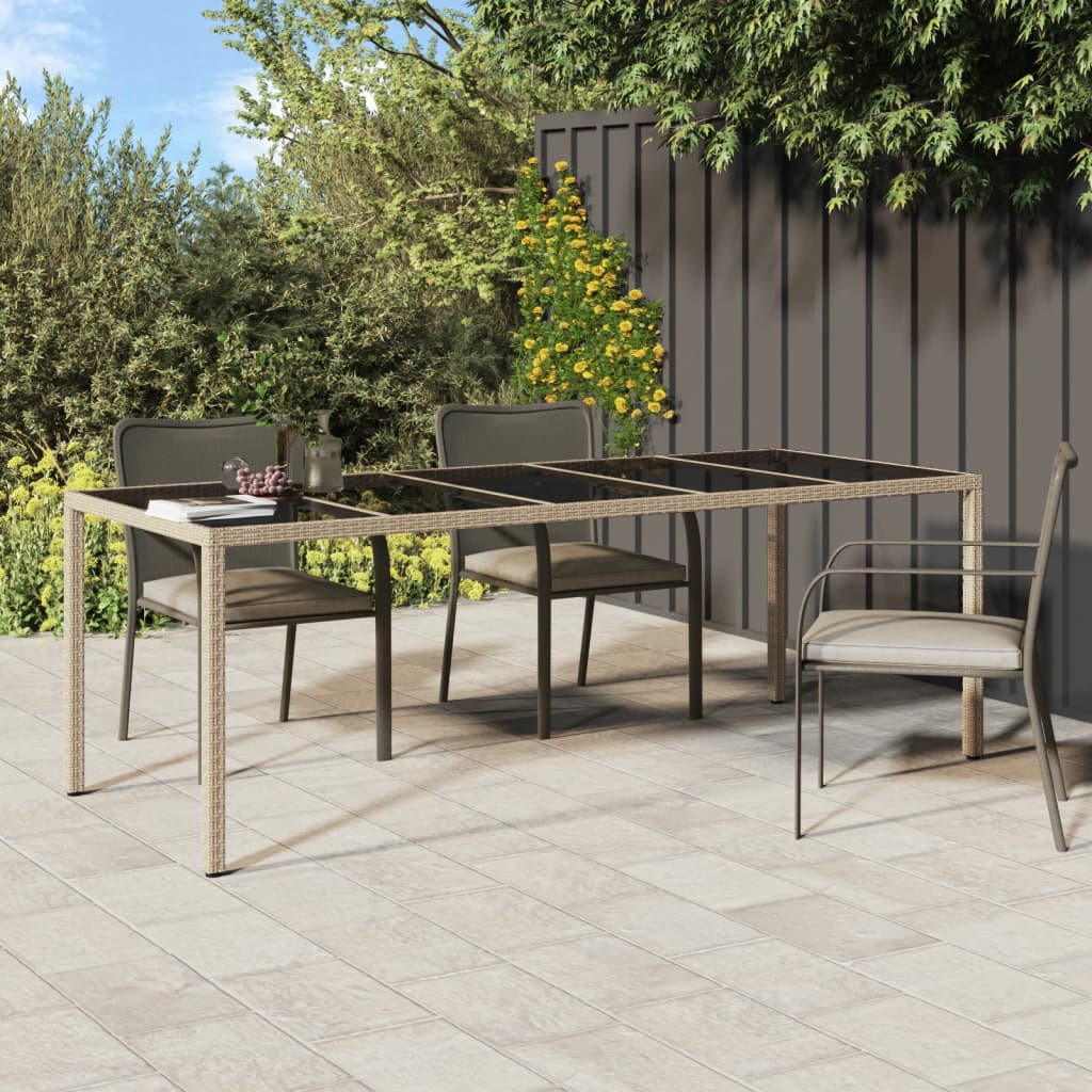 Stół ogrodowy, beżowy, 250x100x75 cm, szkło i rattan PE