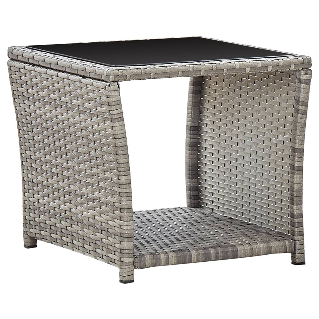 Stolik kawowy, szary, 45x45x40 cm, rattan PE i szkło