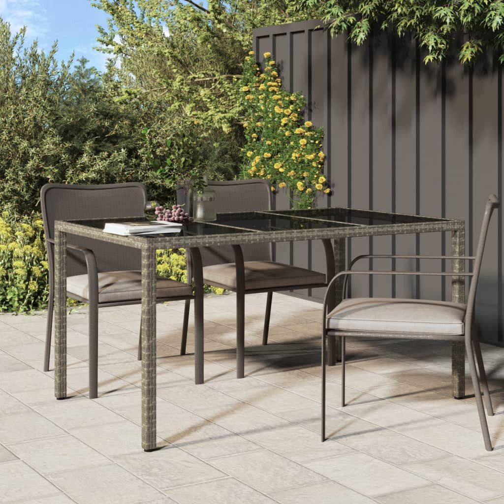 Stół ogrodowy, 150x90x75 cm, szkło i rattan PE, szary