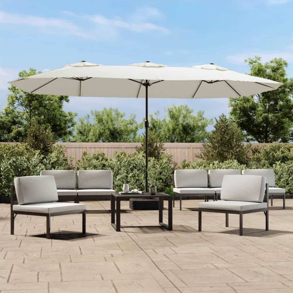 Podwójny parasol ogrodowy z LED, piaskowy, 449x245 cm