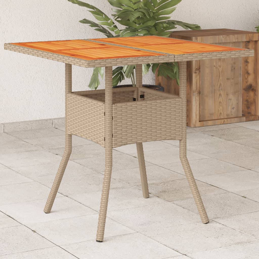 Stolik ogrodowy, beżowy, 80x80x75 cm, polirattan i akacja