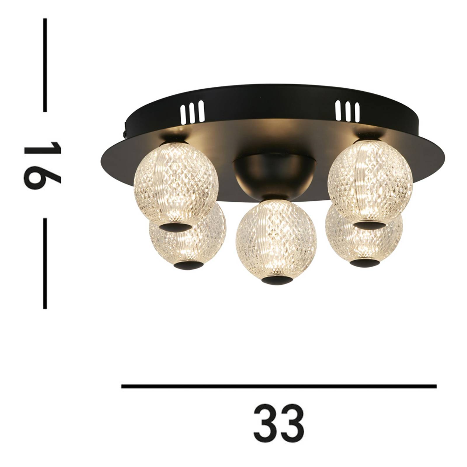 Searchlight Lampa sufitowa LED Asteroid, czarna Ø 33 cm stal/akryl 5-punktowa.