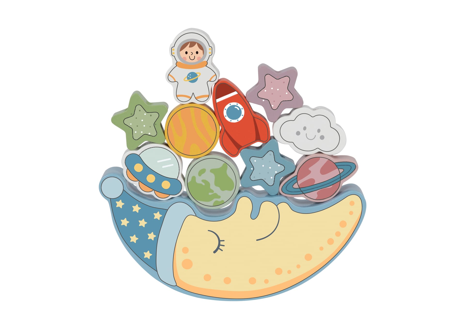 TOOKY TOY Kosmiczny Śpiący Księżyc Balansująca Układanka Drewniana Nawlekanka Montessori