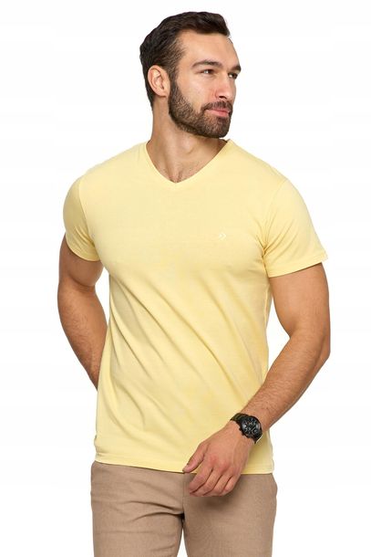 Żółta KOSZULKA MĘSKA T-shirt Serek Slim Fit Moraj r. XL