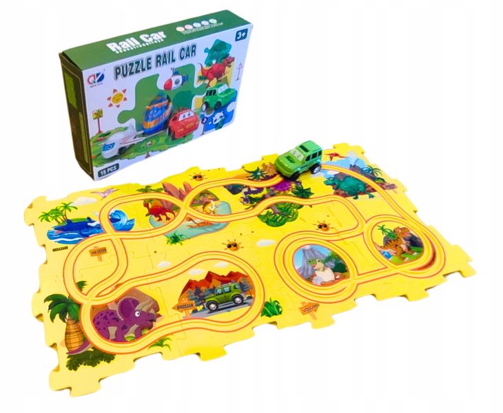 Tor Samochodowy Kreatywne Puzzle Dinozaur Park Autko 15 El. Puzzle Rail Car