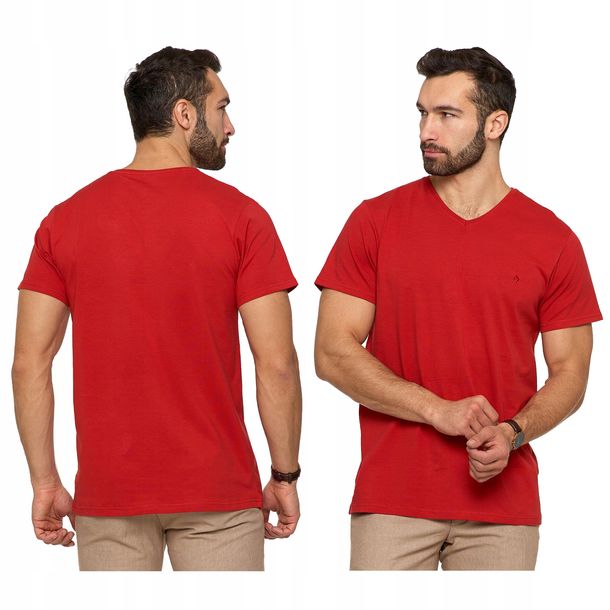 Bordowa Koszulka Męska T-shirt Serek Slim Fit r. M