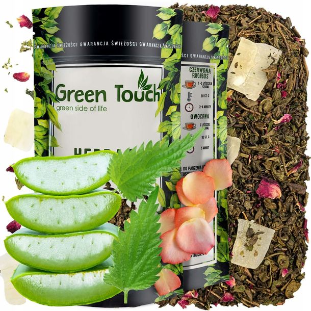 Herbata zielona z aloesem ALOE VERA gunpowder pokrzywa płatki róży 50 g