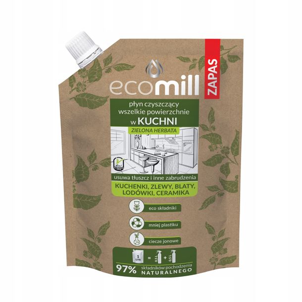 ECOMILL płyn czyszczący powierzchni w kuchnii ZIELONA HERBATA ZAPAS 1 L