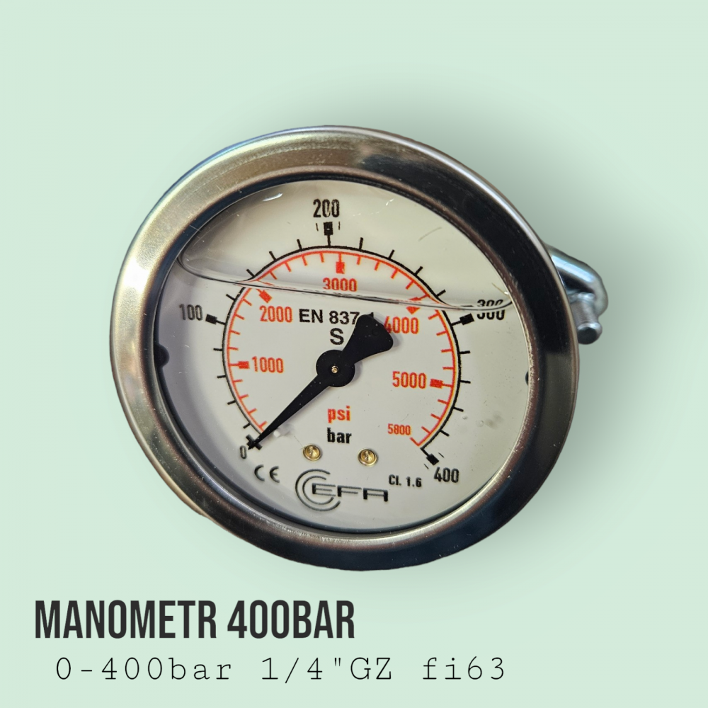 Manometr 0-400 bar podłączenie tylne 1/4
