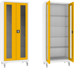 XSML.112.9010.1023 mobilna szafa lekarska 2-skrzydłowa 1-komorowa biało-żółta na kołach