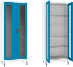 XSML.112.9010.5012 mobilna szafa lekarska 2-skrzydłowa 1-komorowa biało-niebieska na kołach