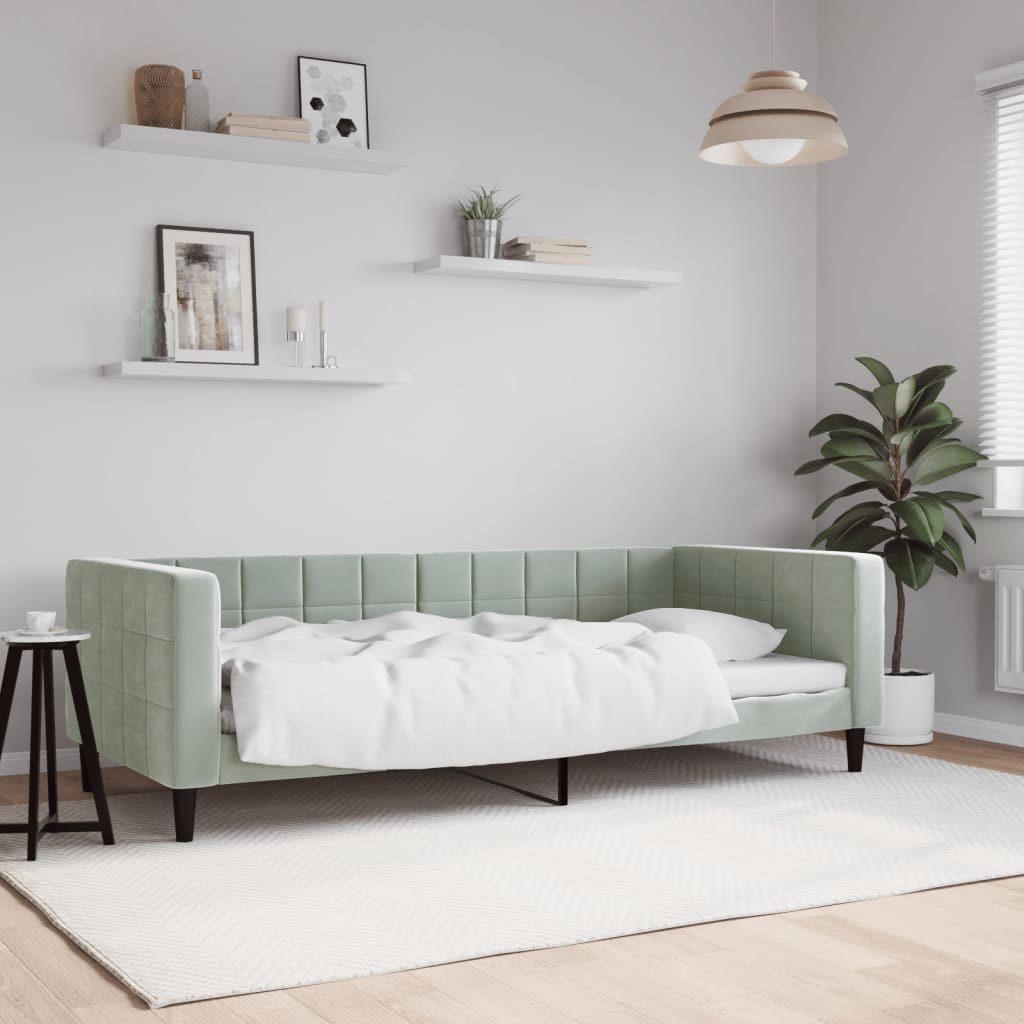 Sofa z funkcją spania, jasnoszara, 90x190 cm, obita aksamitem Lumarko!