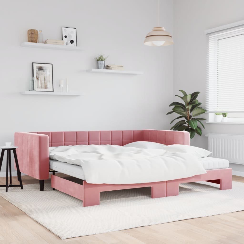 Sofa rozsuwana z materacami, różowa, 100x200 cm, aksamit Lumarko!
