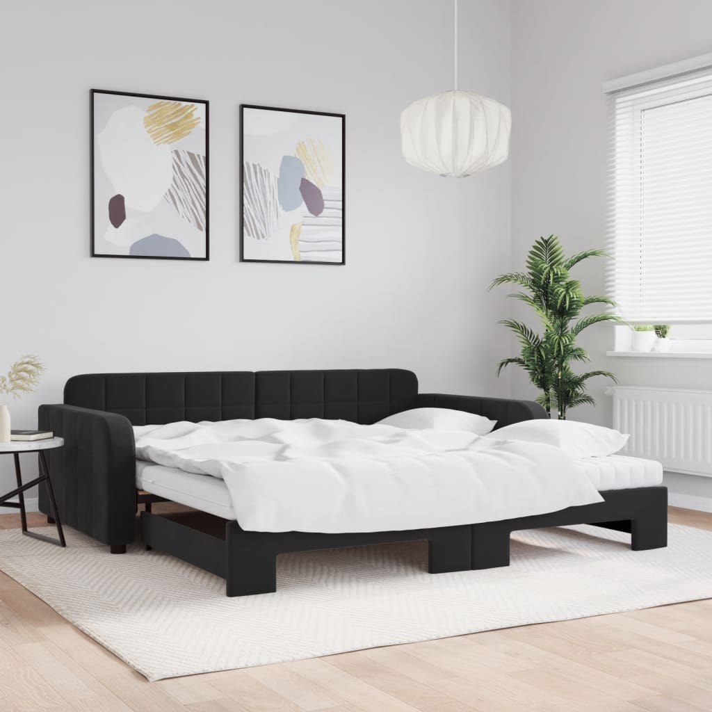 Sofa rozsuwana z materacami, czarna, 100x200 cm, aksamit Lumarko!