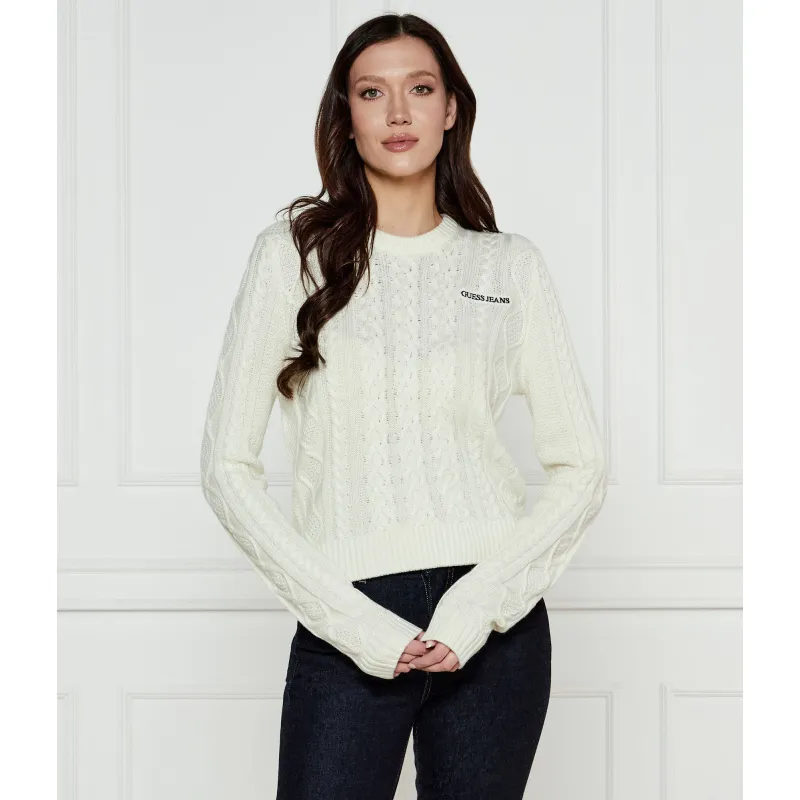 Guess Jeans Sweter Regular Fit z dodatkiem wełny