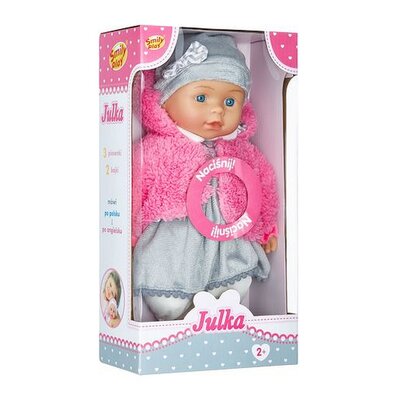 SMILY PLAY Lalka bobas miękka uczy angielskiego mówi PL i EN, śpiewa, 120 słów, zestaw ubranek