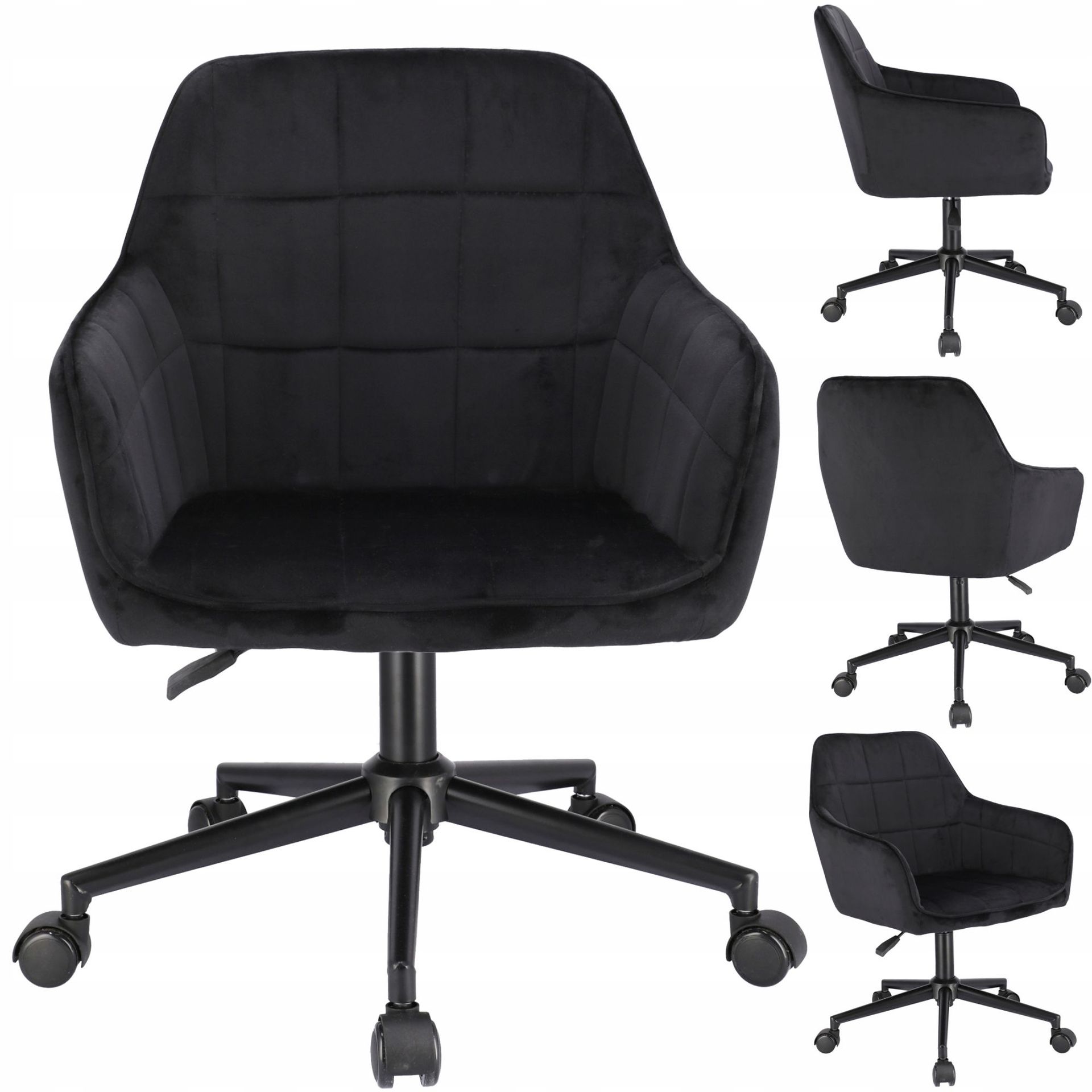 Wygodny fotel obrotowy, welur, Milano, czarny na czarnej stopie