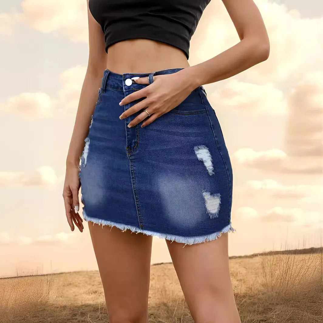 Krótka spódnica jeansowa - Niebieski