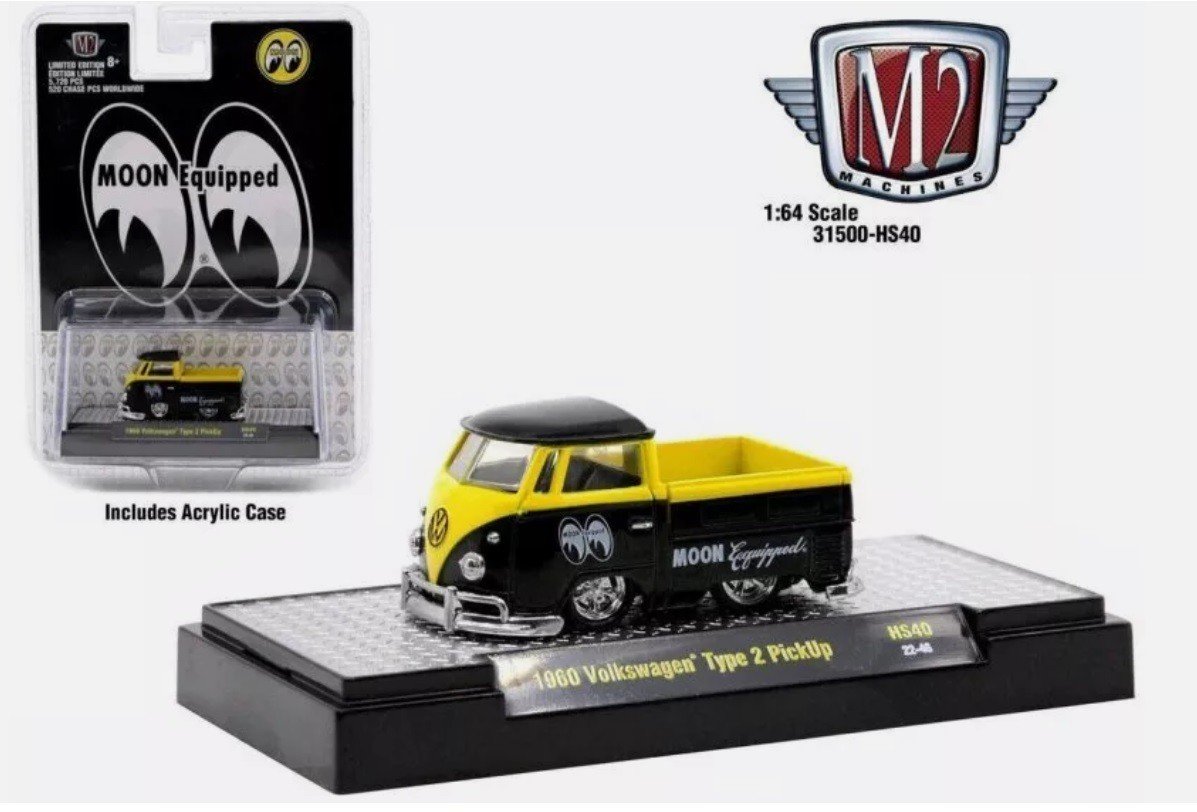 M2 Machines 1960 Volkswagen Type 2 Pickup Mooneyes Czarny/Żółty (1/64) PREZENT, UNIKAT