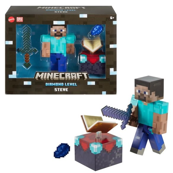 Duża Figurka Minecraft STEVE Diamond Level z akcesoriami miecz